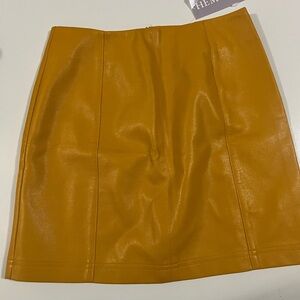 Hemline- Mustard faux Leather Mini Skirt